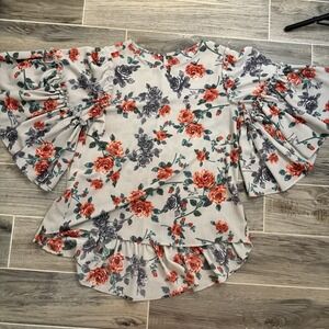 Unbranded Women's Top Floral Large Bell Sleeves Boho Beach‎ 21" Pit To Pit